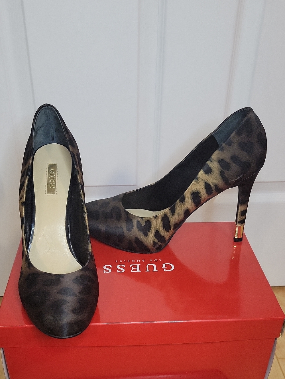 Guess Leopard-Print Pointed Toe Pumps in Brown and Black